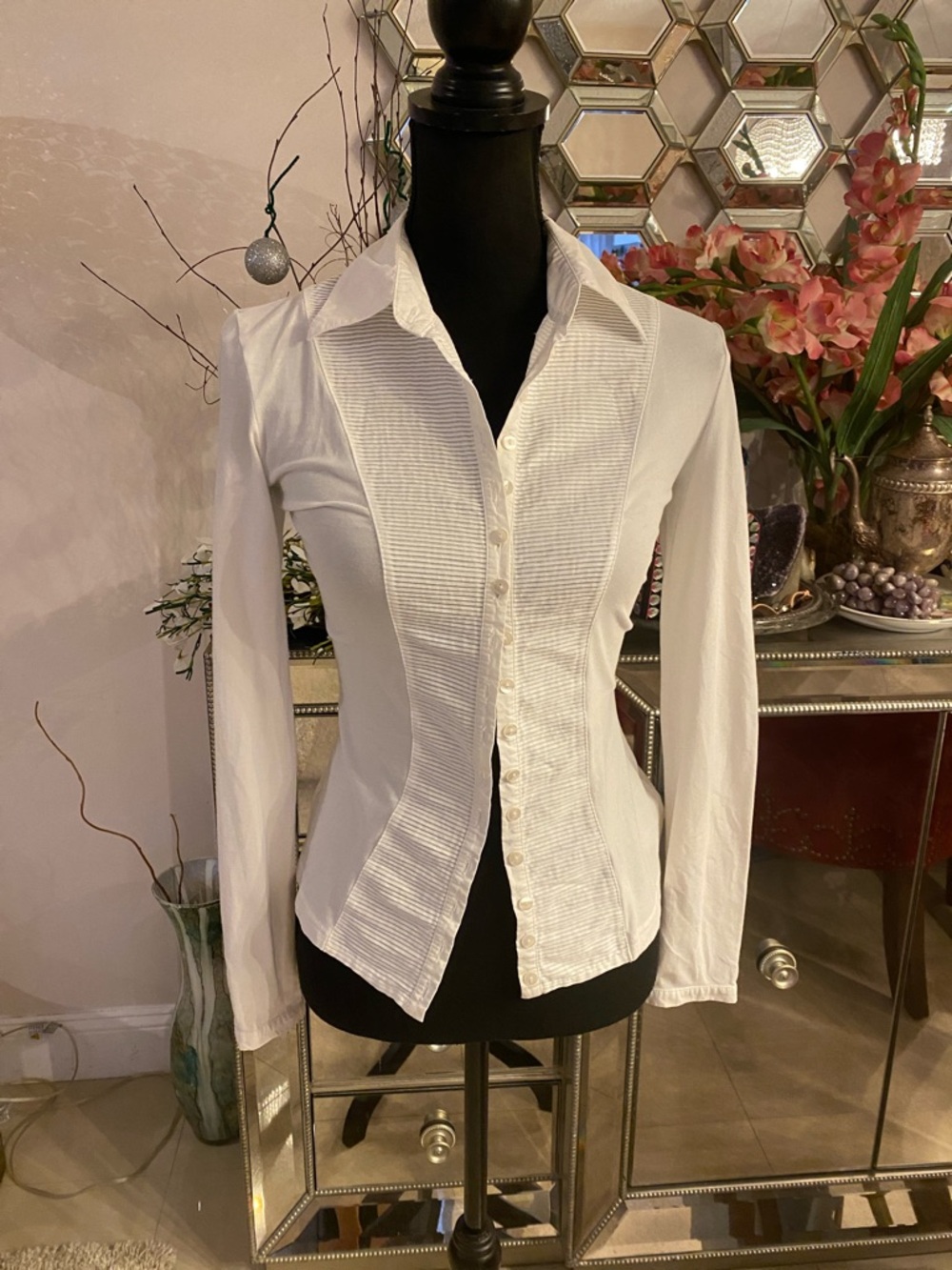 Anne Fontaine White Textured Panel Button-Down Shirt